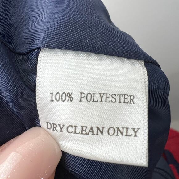 ALBERTO MAKALI Jacquard Fit & Flare Dress Red Blue Sleeveless Lace Trim Size 8 - Picture 12 of 12